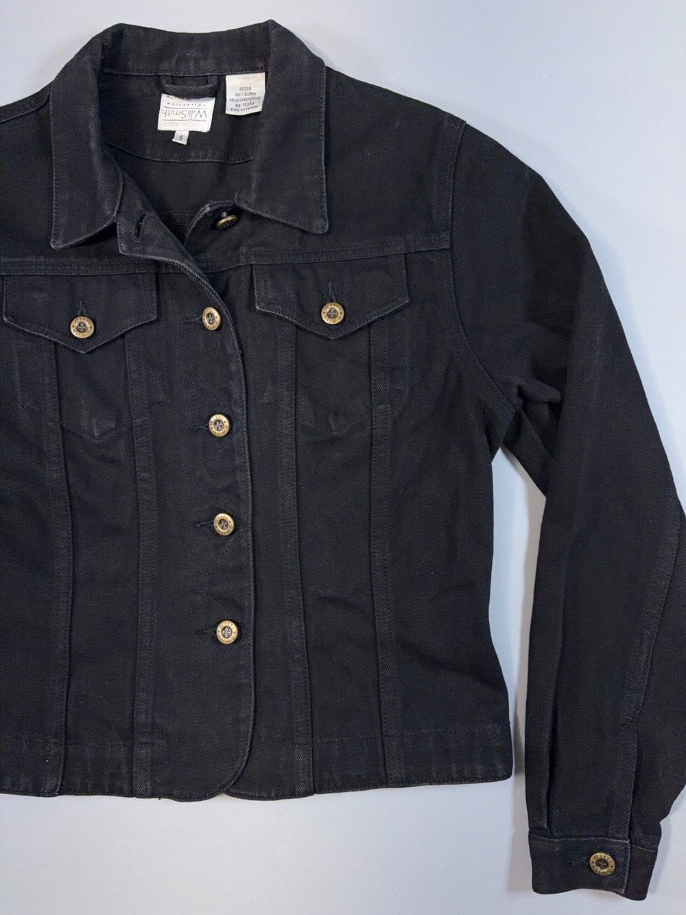 Vintage Y2K Willi Smith Black Denim Trucker Jacket 100% Cotton Made in Hong Kong